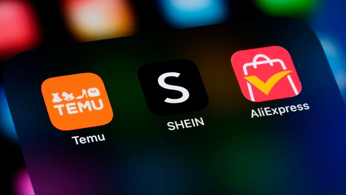 Iconos de las apps de Temu, SHEIN y AliExpress en la pantalla de un celular