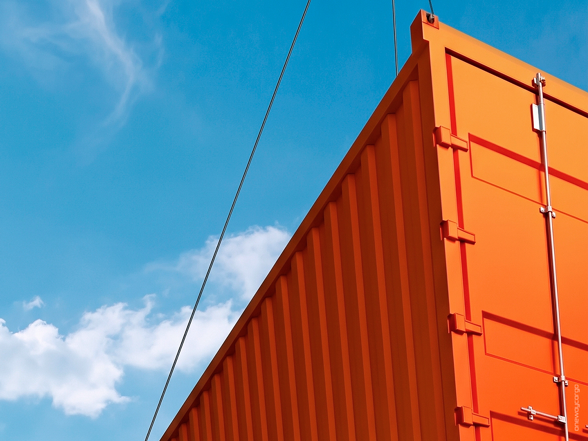 Contenedor marítimo de One Way Cargo cargado con paquetes